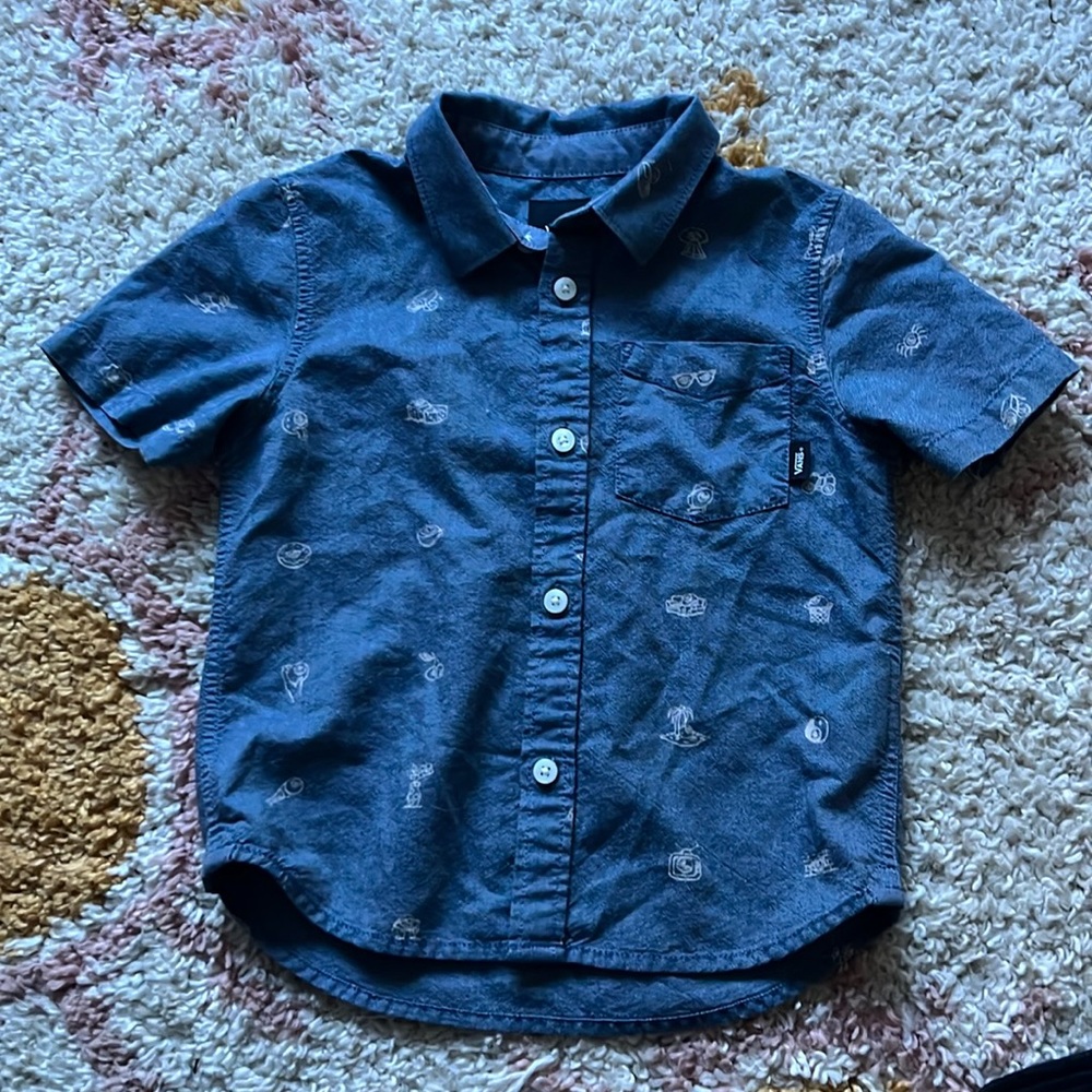 Vans little boys 4T button down chambray shirt with ditsy print
